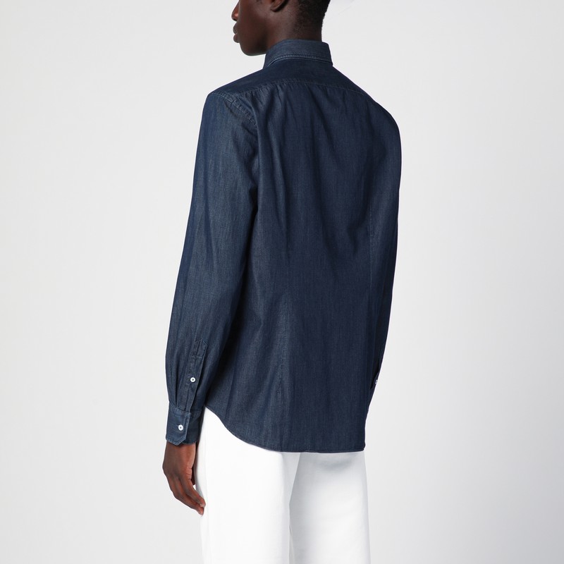 Xacus Indigo Blue Denim Cotton Shirt In Blue