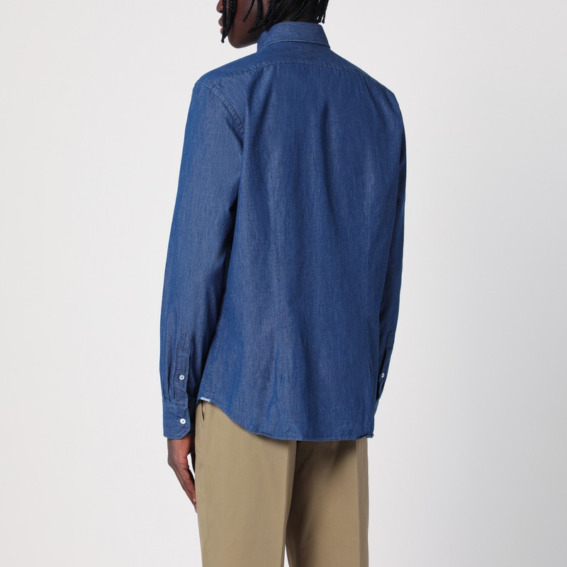 Xacus Indigo Blue Denim Cotton Shirt In Blue