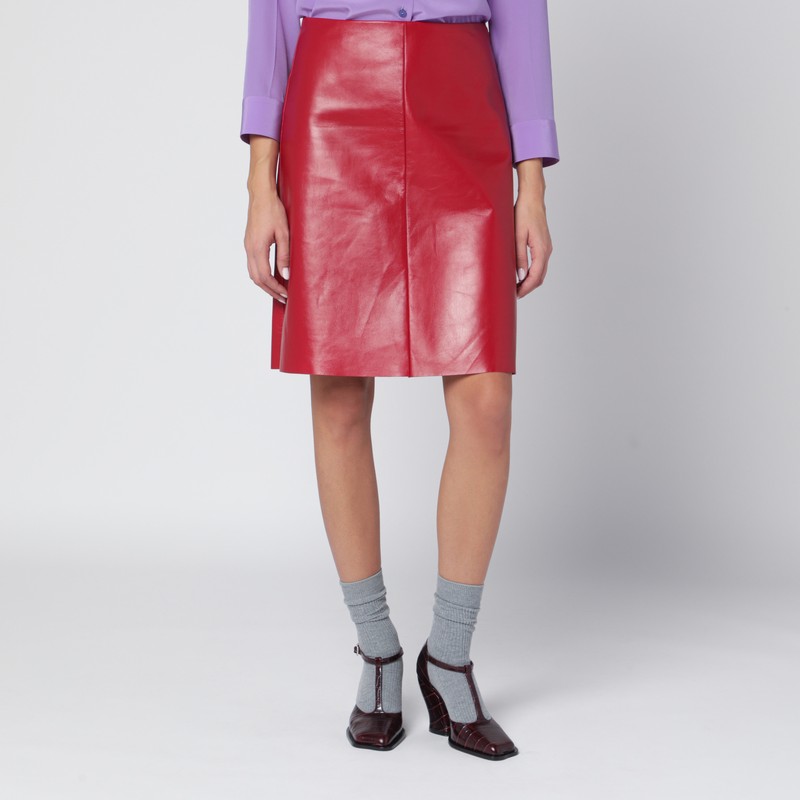 Red nappa leather skirt