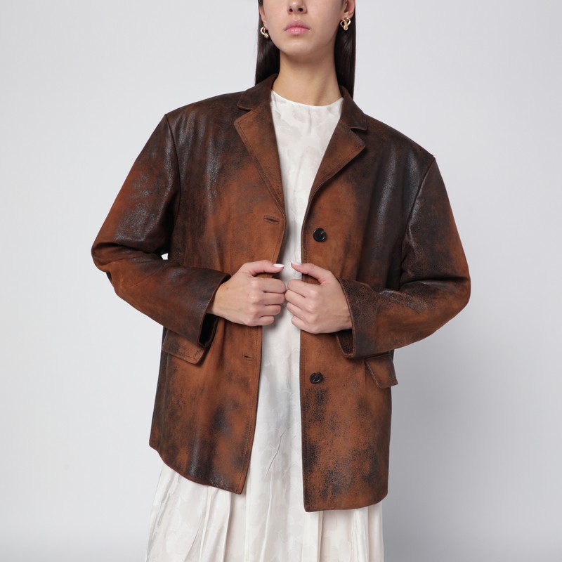 Cognac waxed suede leather jacket