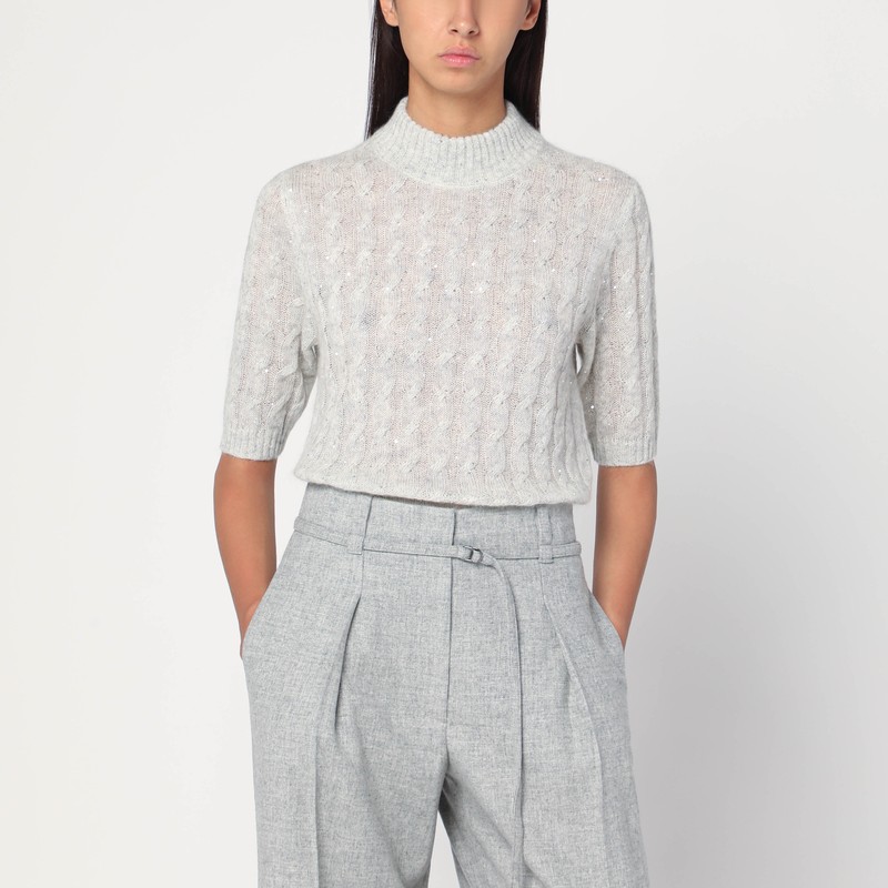 Light grey cable-knit sweater in mohair blend