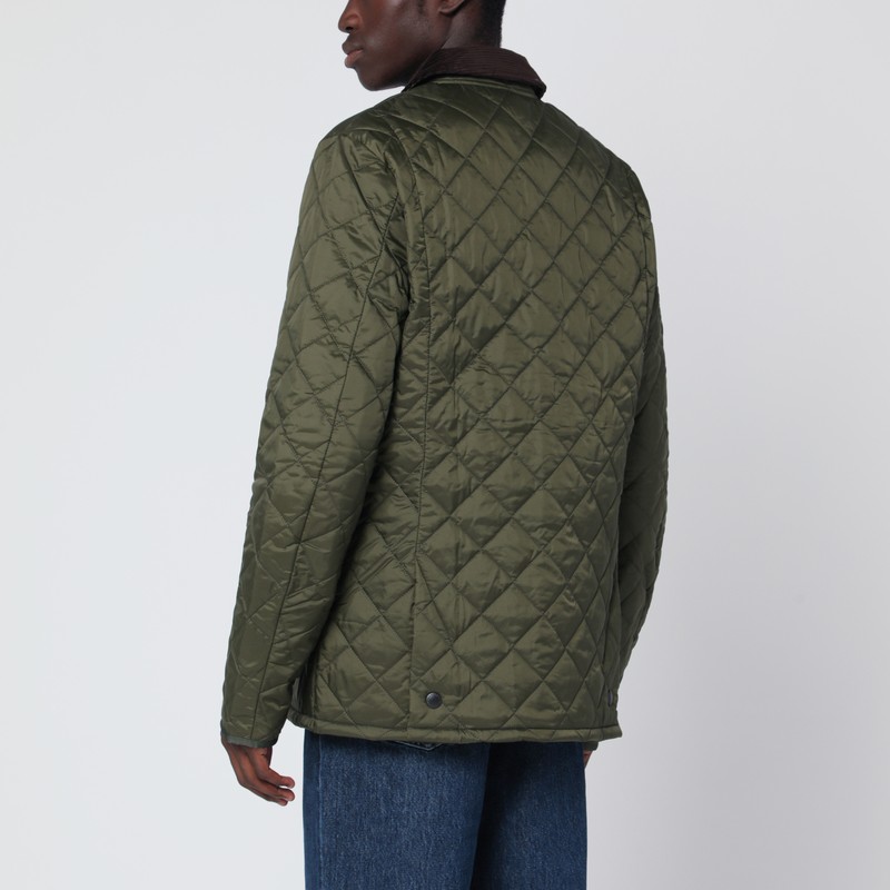 Barbour Heritage Liddesdale Green Jacket With Classic Corduroy Collar And Logo Lettering On The Front In Tec