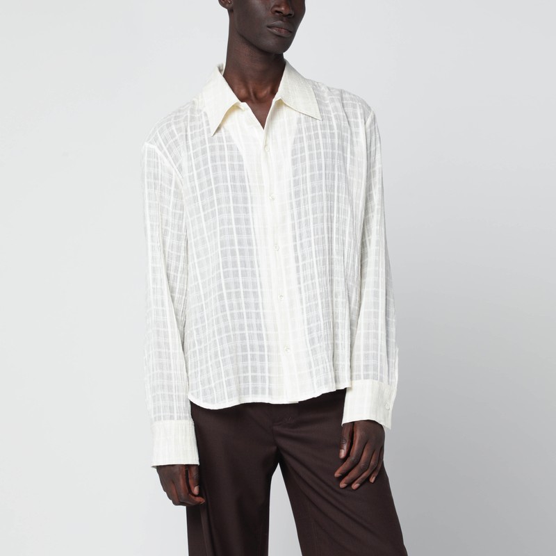 Ignacio white cotton and linen checked shirt