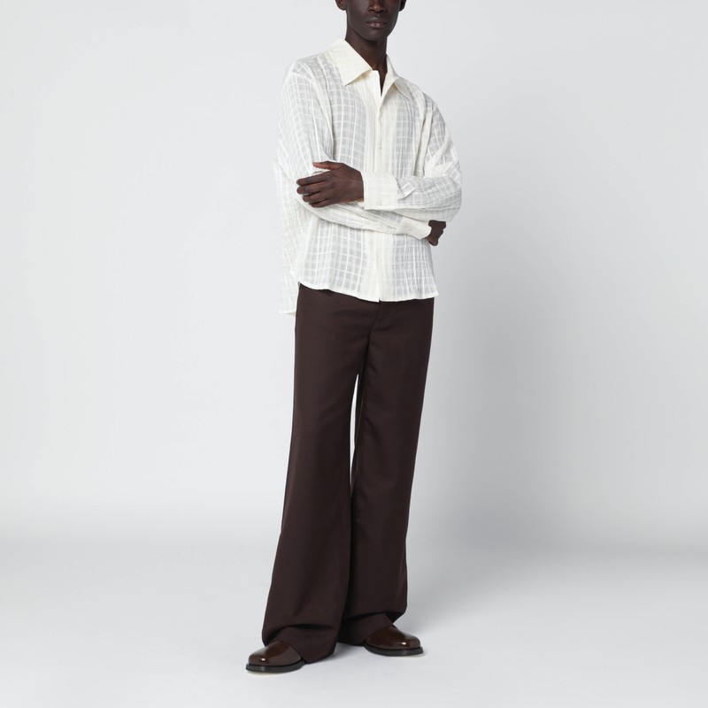 Séfr Ignacio Cotton Linen Checked Long Sleeve Shirt In White