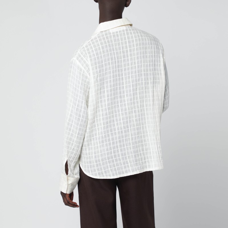 Séfr Ignacio Cotton Linen Checked Long Sleeve Shirt In White