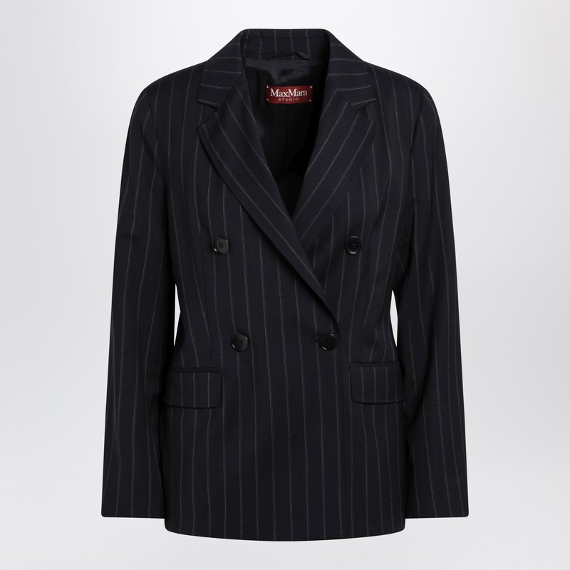 Blue pinstripe double-breasted wool jacket