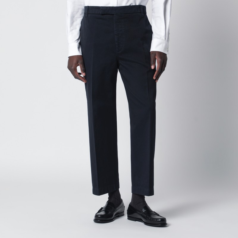 Thom Browne Navy Blue Cotton Trousers In Black
