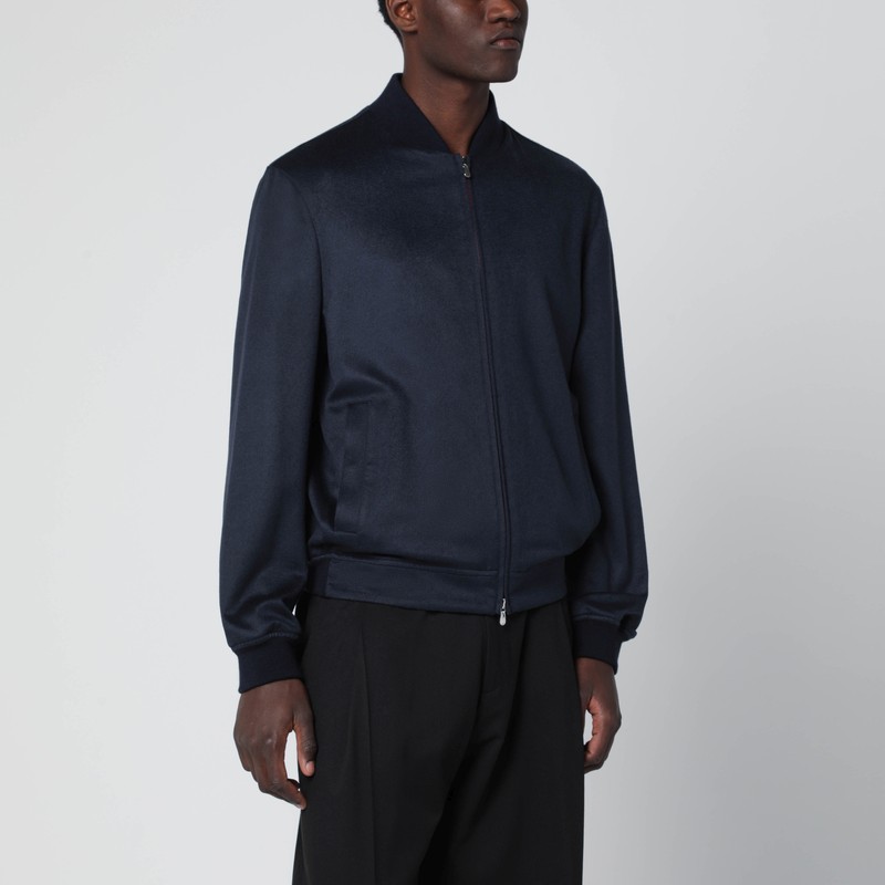Navy blue cardigan in lightweight cashmere flannel
