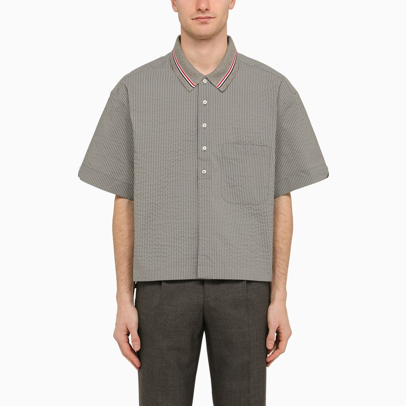 Shop Thom Browne Grey Striped Short-sleeved Shirt