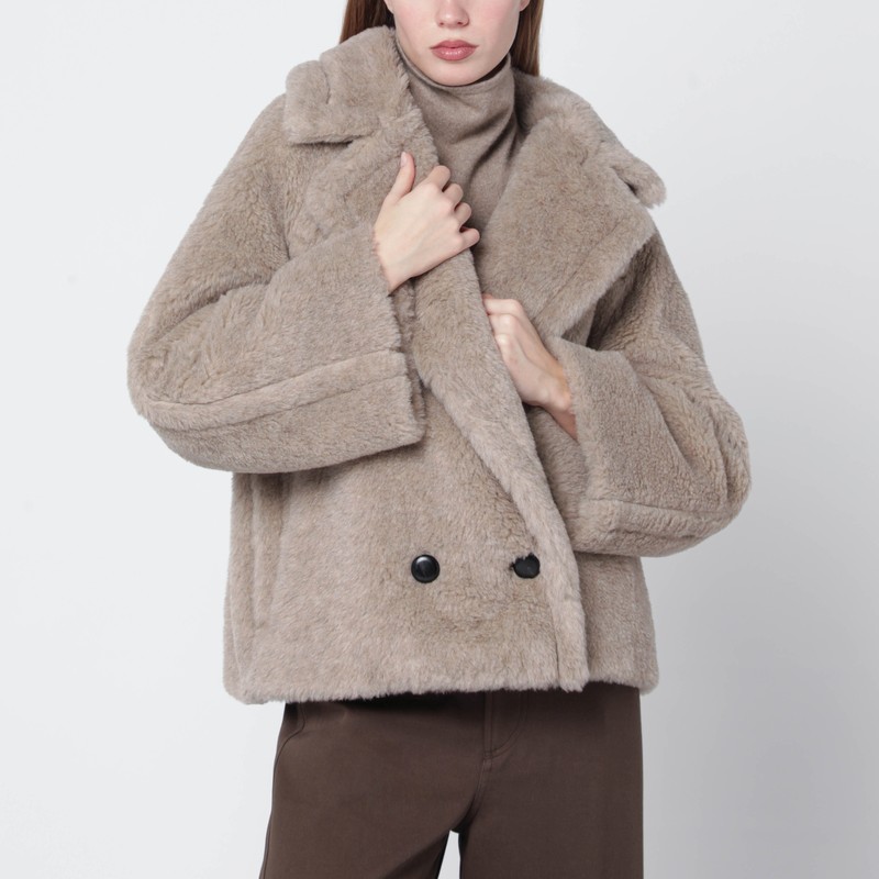 Sand-coloured Teddy coat in alpaca and cashmere