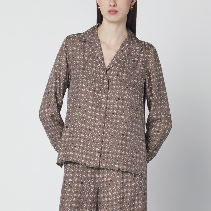 Printed silk shirt in mud colour