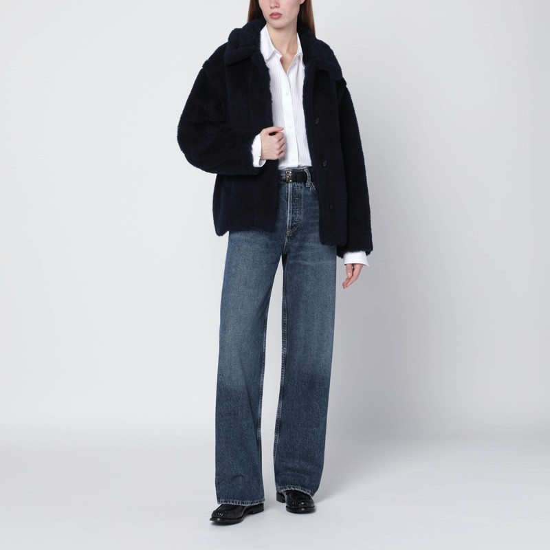 Max Mara Navy Faux-fur Coat In Blue