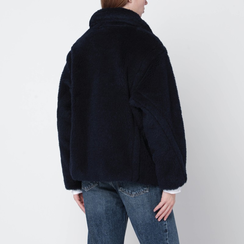 Max Mara Navy Faux-fur Coat In Blue