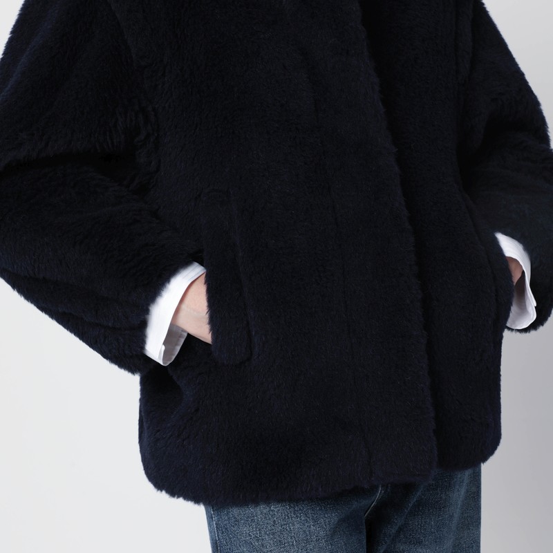 Max Mara Navy Faux-fur Coat In Blue
