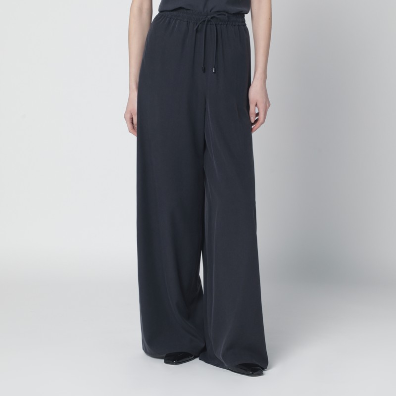 Wide-leg blue silk trousers