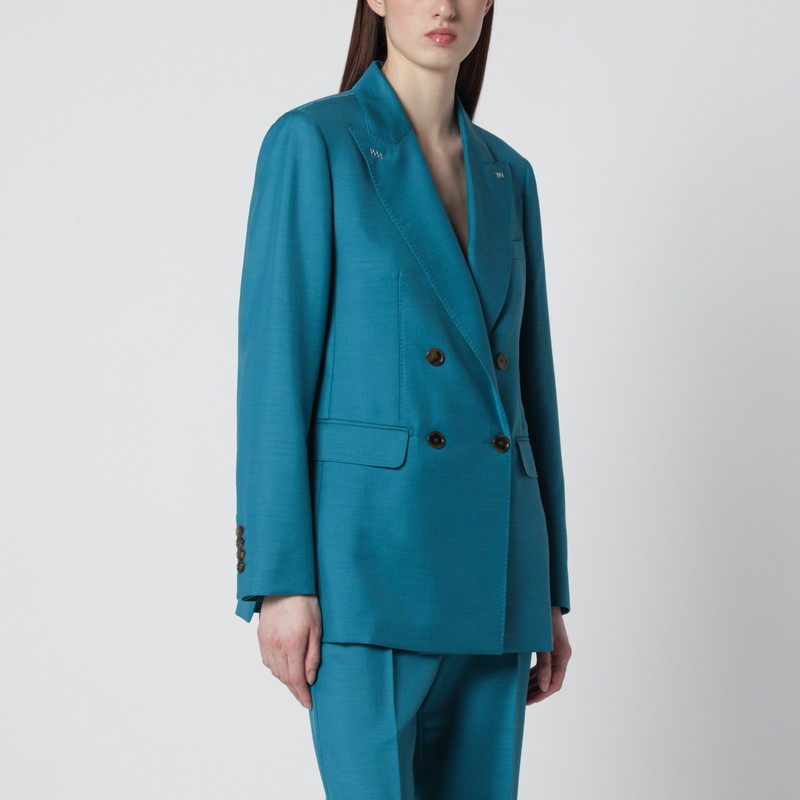 Turquoise wool-blend double-breasted jacket