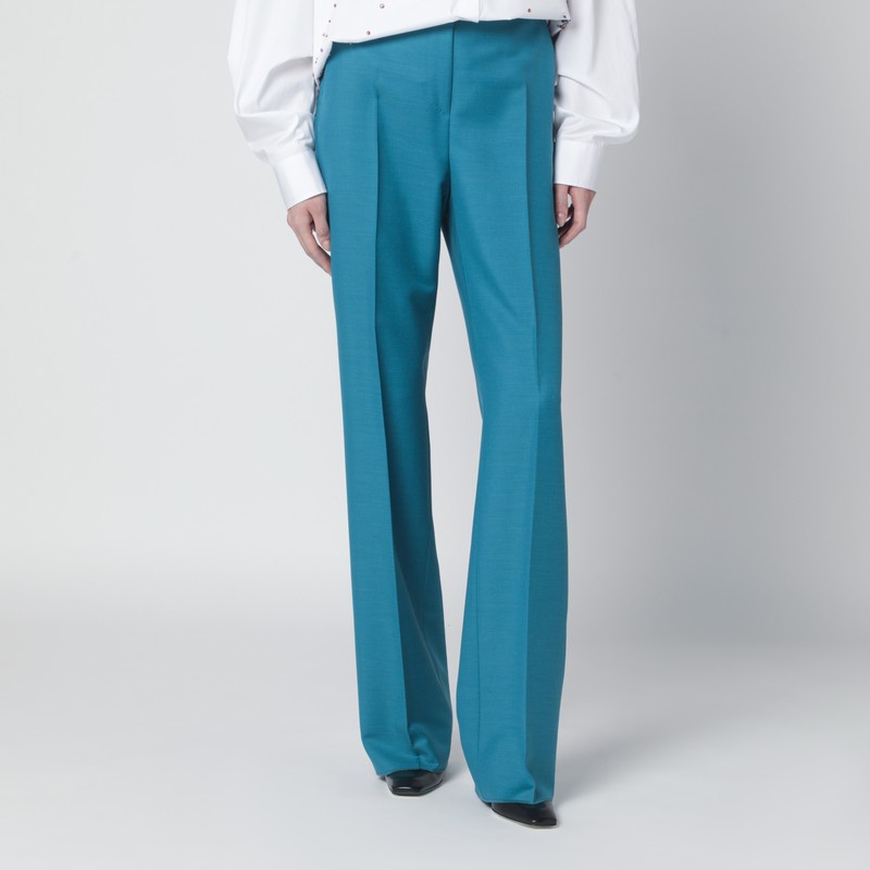Turquoise wool and silk-blend trousers