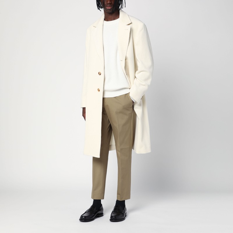 Brunello Cucinelli Cashmere Corduroy Overcoat In White