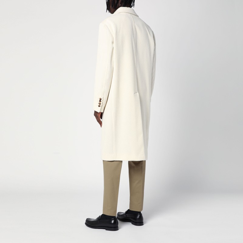 Brunello Cucinelli Cashmere Corduroy Overcoat In White