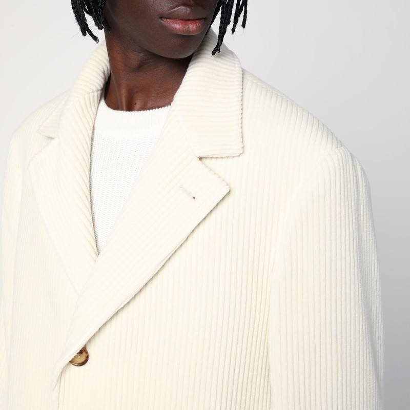 Brunello Cucinelli Cashmere Corduroy Overcoat In White