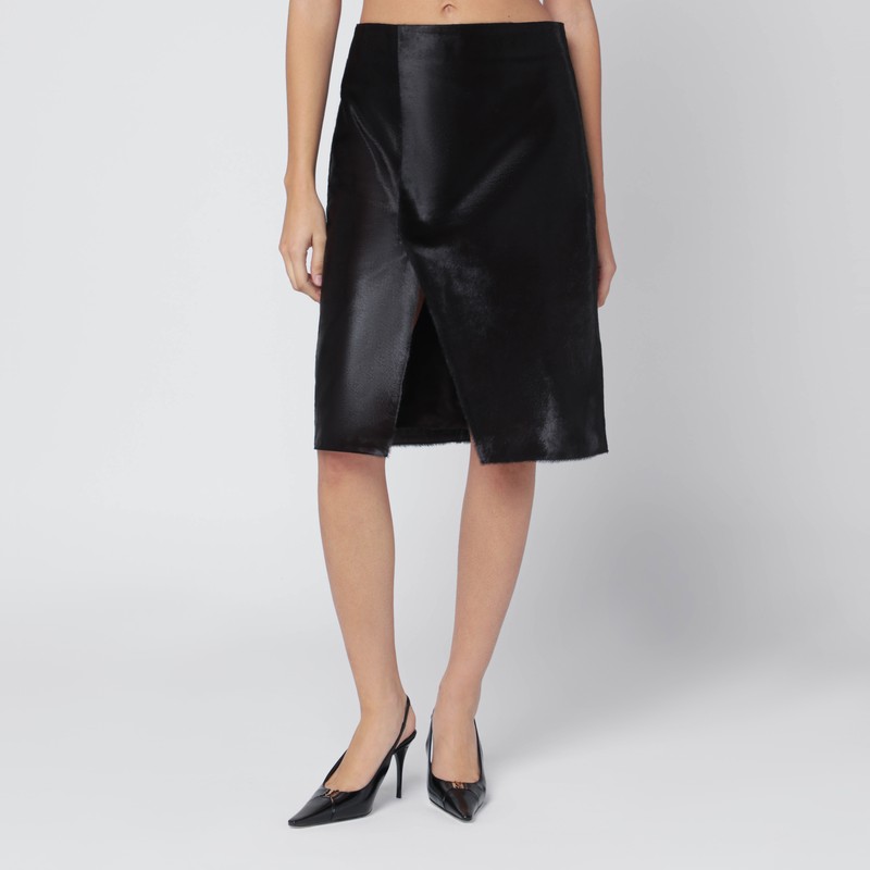 Brown Myra skirt in pony-effect leather