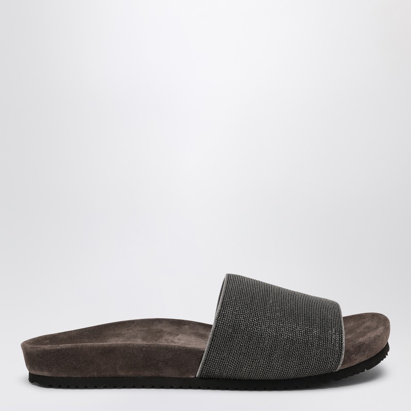 Brunello Cucinelli Precious Suede Slides In Black