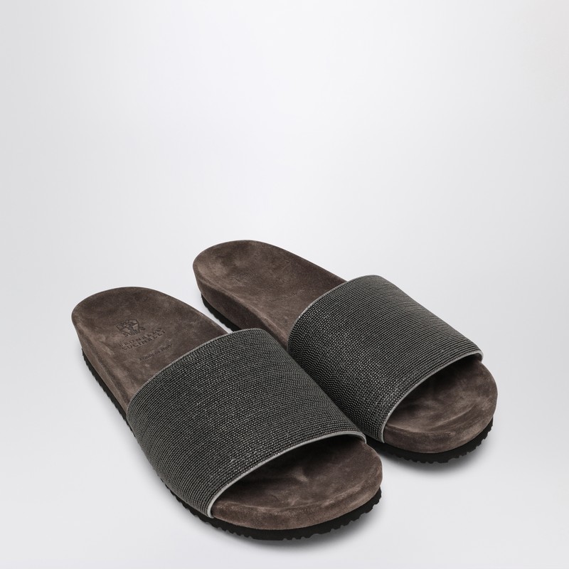 Brunello Cucinelli Precious Suede Slides In Black