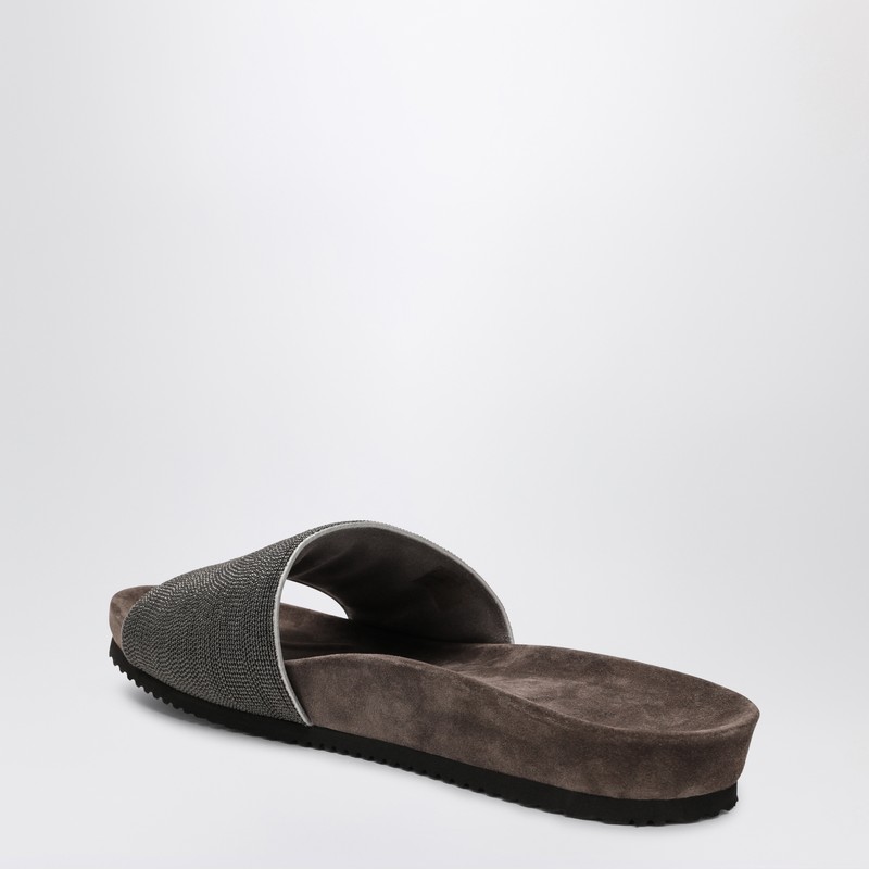 Brunello Cucinelli Precious Suede Slides In Black