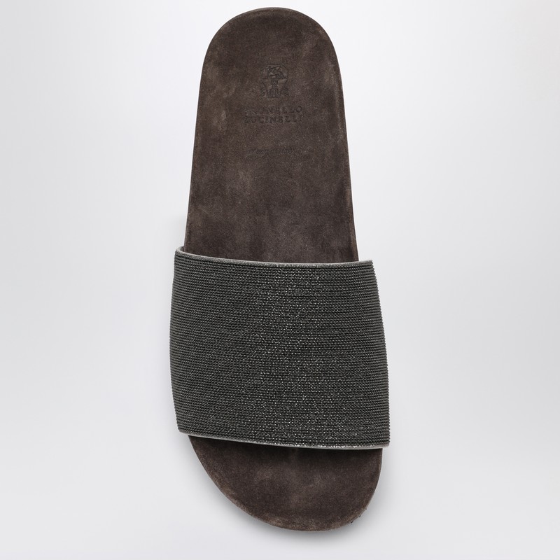 Brunello Cucinelli Precious Suede Slides In Black