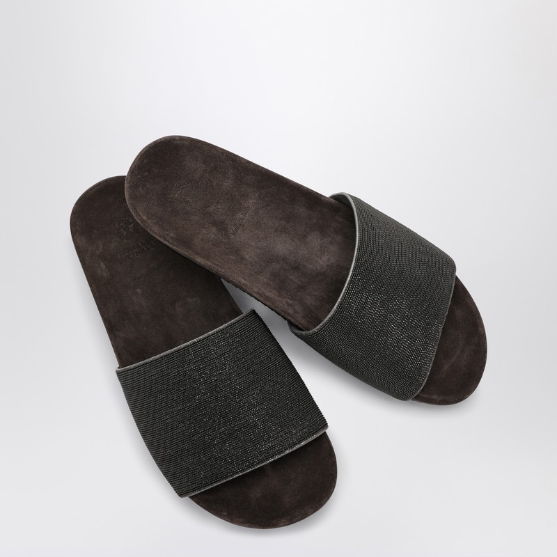 Brunello Cucinelli Precious Suede Slides In Black