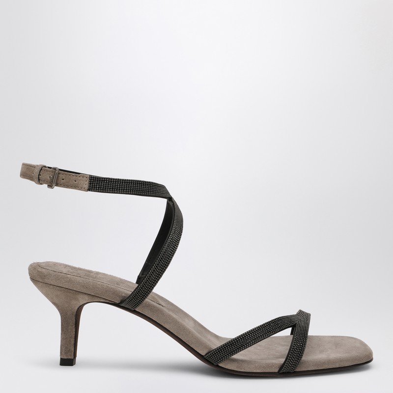 Brunello Cucinelli Sandal City Grey With Precious Straps In Grey