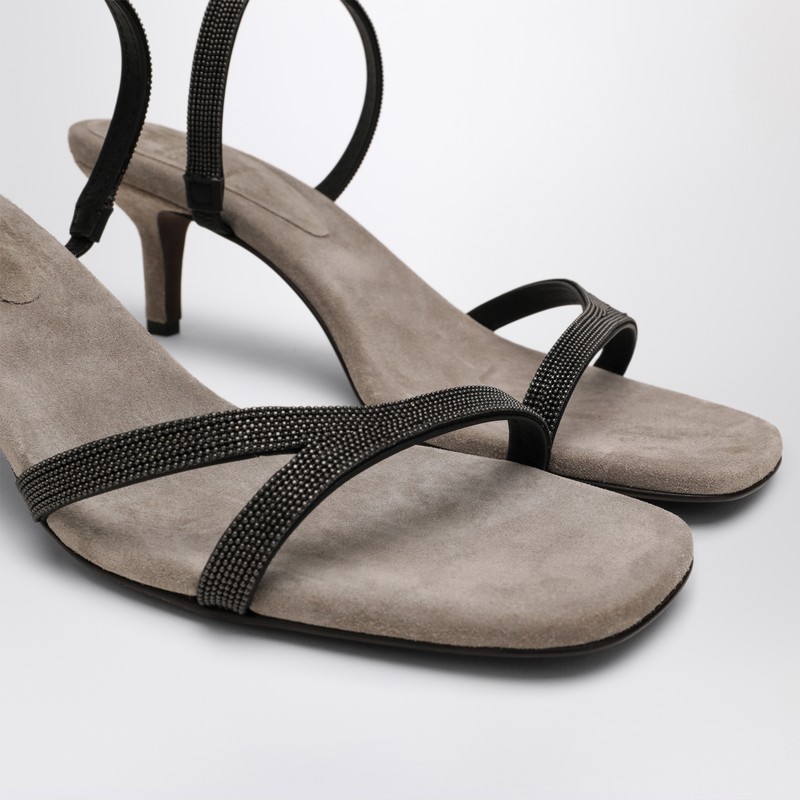Brunello Cucinelli Sandal City Grey With Precious Straps In Grey