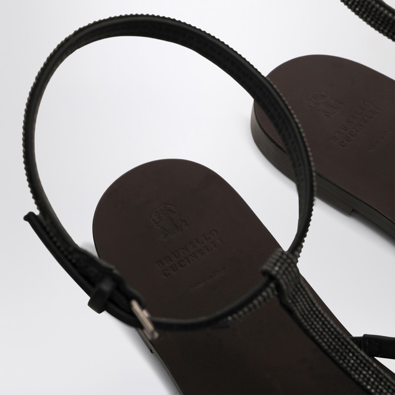 Brunello Cucinelli Square-headed Flat Sandals In Black