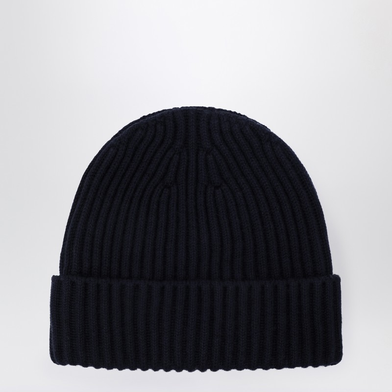 Stone Island Navy Blue Wool Beanie In Black