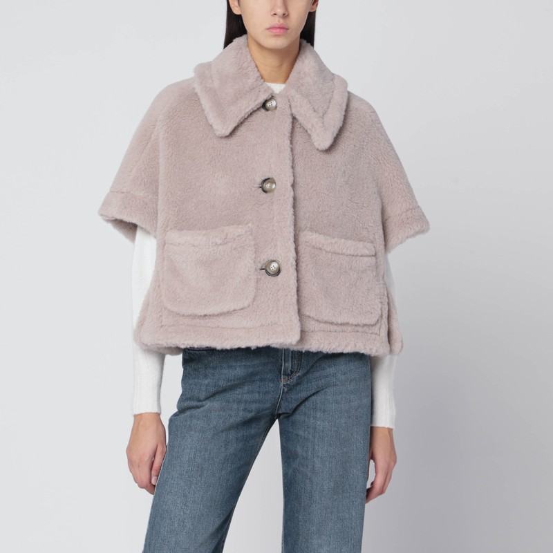 Sand-coloured cape in alpaca and wool Teddy