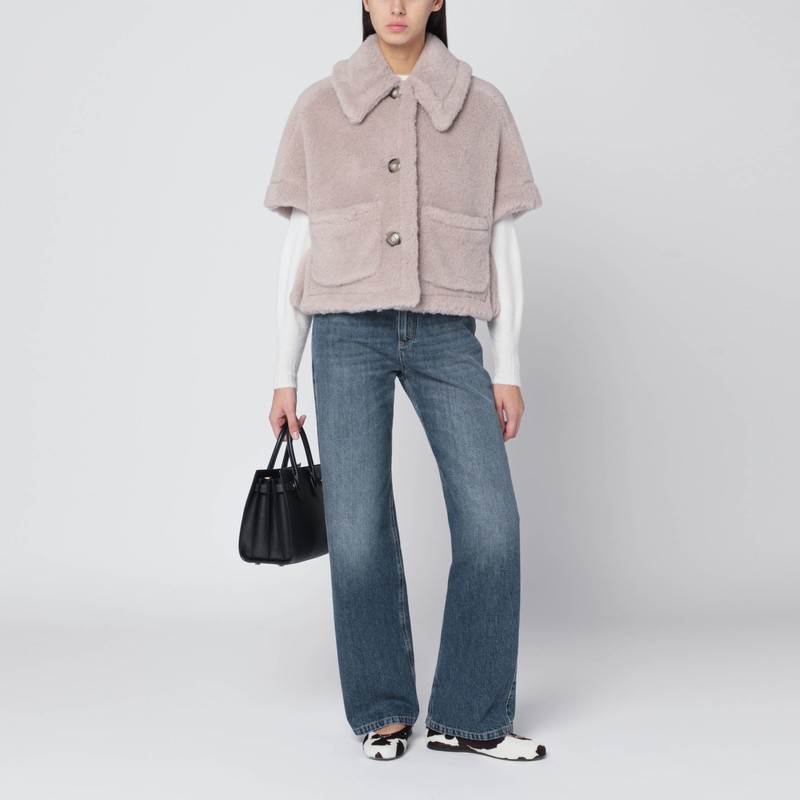 Max Mara Sand-coloured Cape In Alpaca And Wool Teddy In Neutral