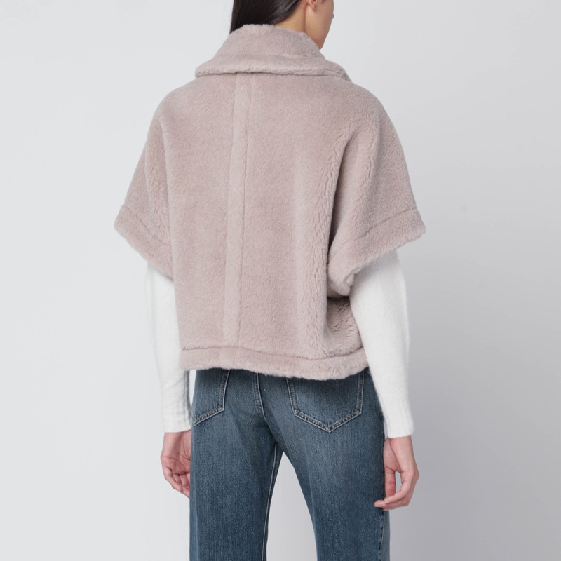 Max Mara Sand-coloured Cape In Alpaca And Wool Teddy In Neutral