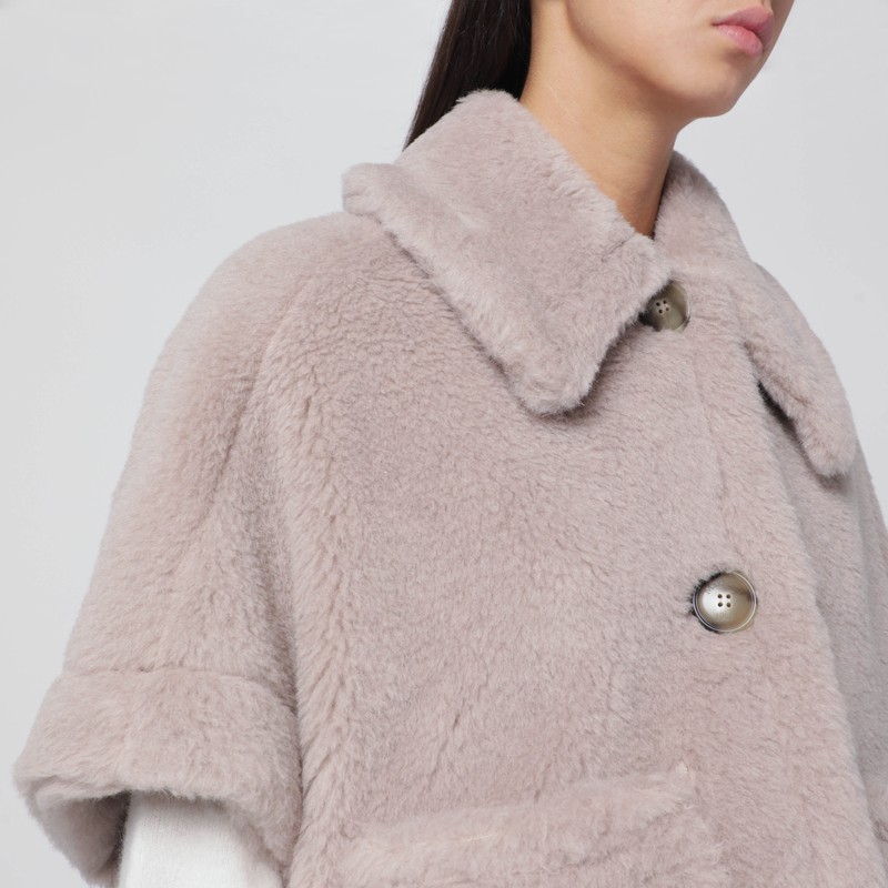 Max Mara Sand-coloured Cape In Alpaca And Wool Teddy In Neutral