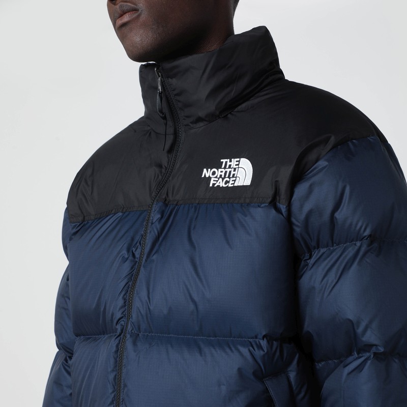 The North Face Padded High-collar Down Jacket With Detachable Hood In Blue