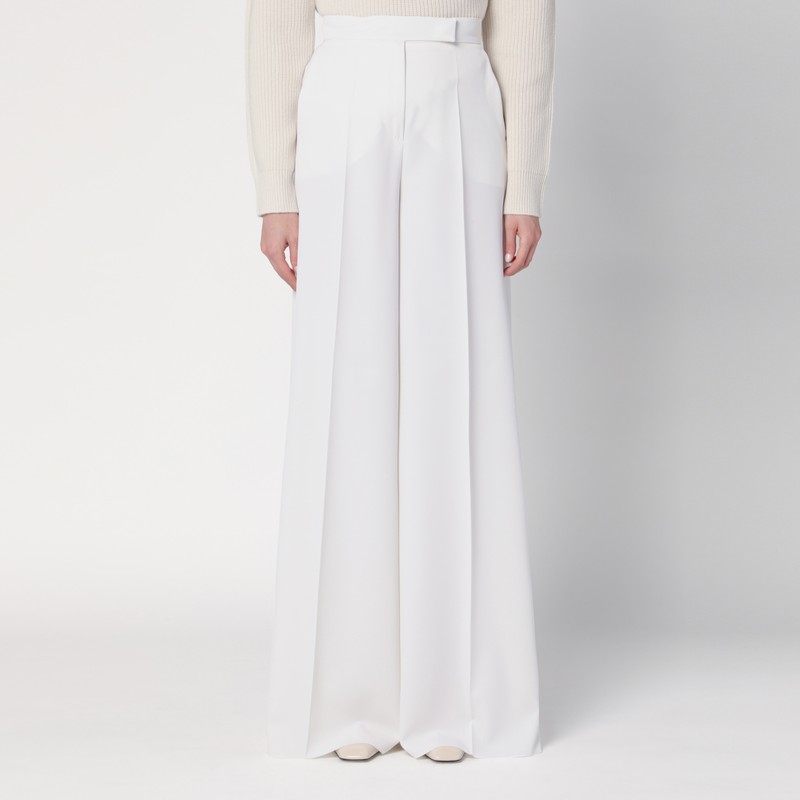 Max Mara White Wool Gabardine Trousers In White