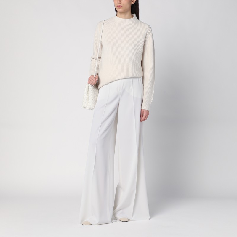 Max Mara White Wool Gabardine Trousers In White