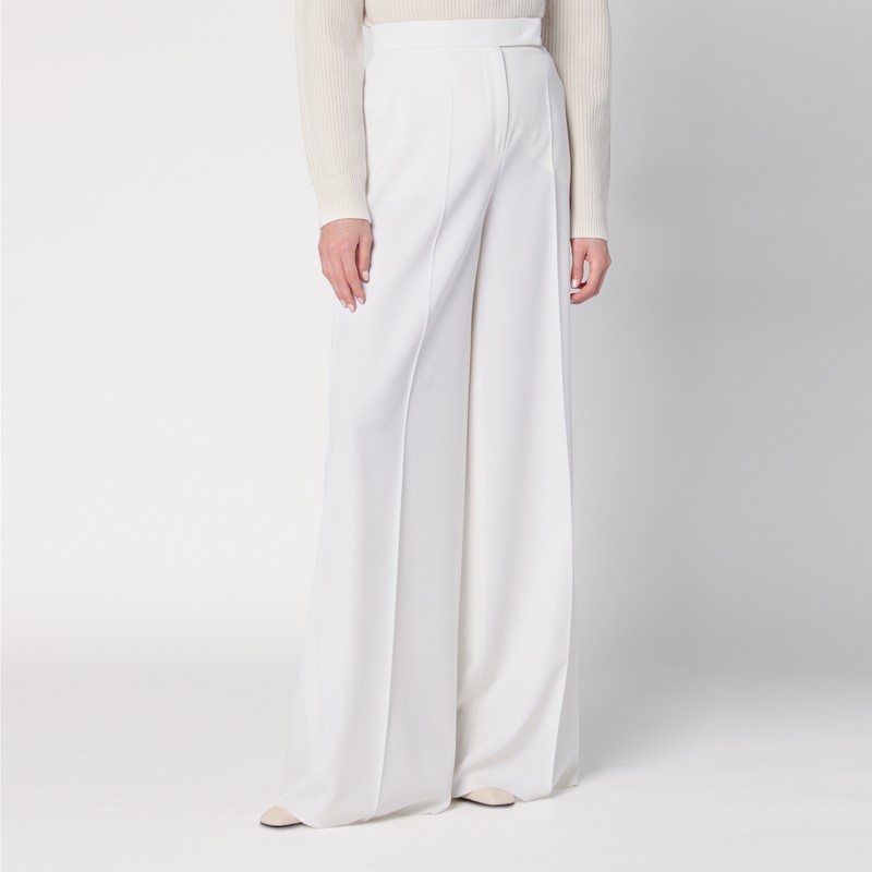Max Mara White Wool Gabardine Trousers In White