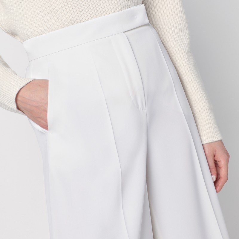 Max Mara White Wool Gabardine Trousers In White