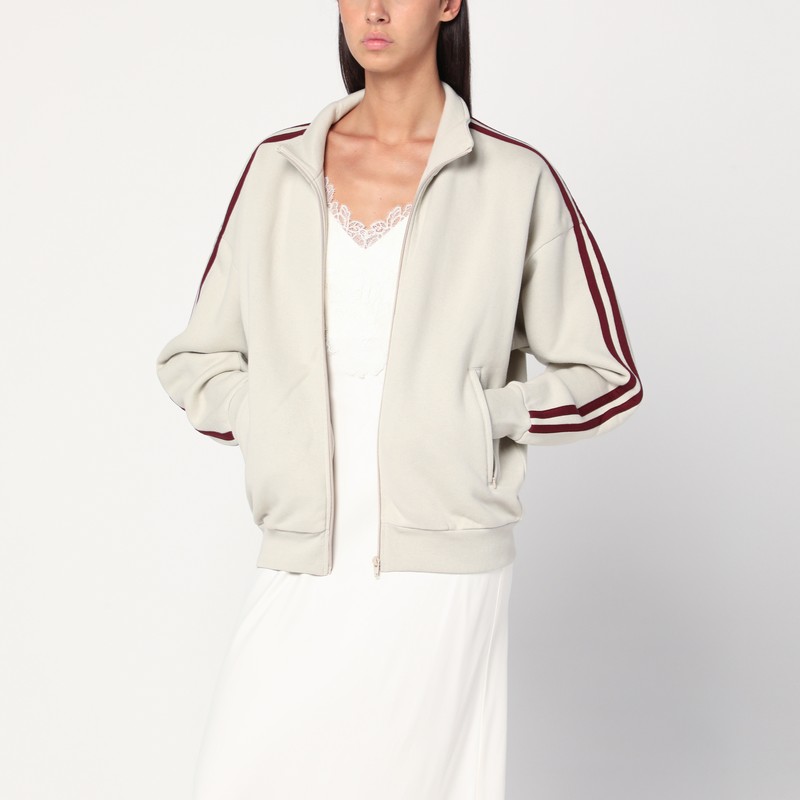 Ivory/bordeaux zip-up sweatshirt