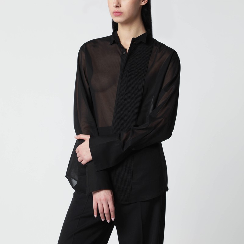 Black micro-pleated shirt