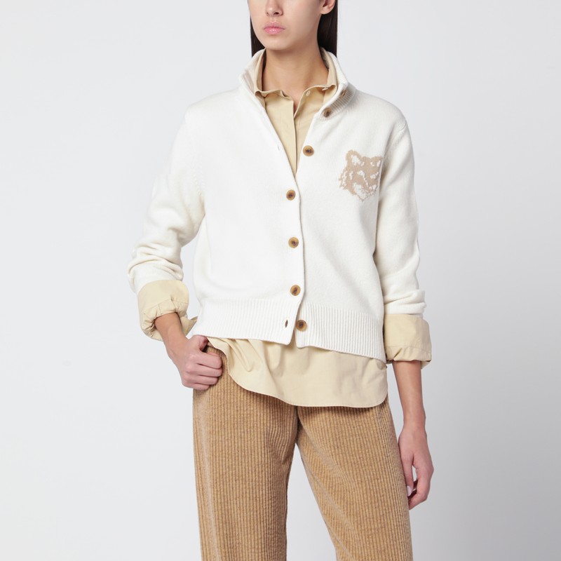 Wool cardigan with Fox Head embroidery