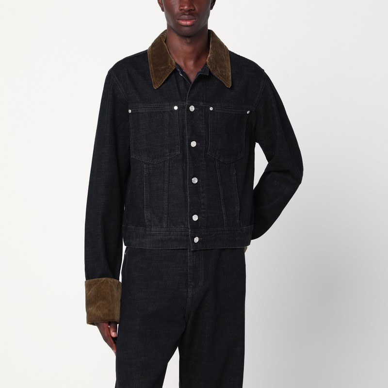Black denim jacket with velvet trim