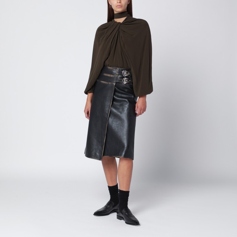 Namacheko Black Vintage-effect Leather Skirt In Animal Print