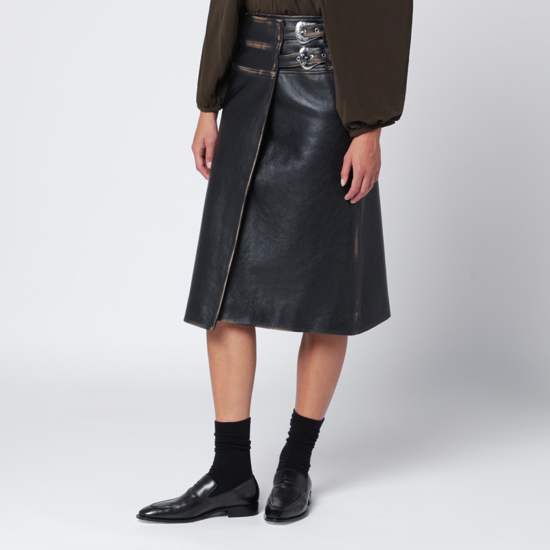 Namacheko Black Vintage-effect Leather Skirt In Animal Print