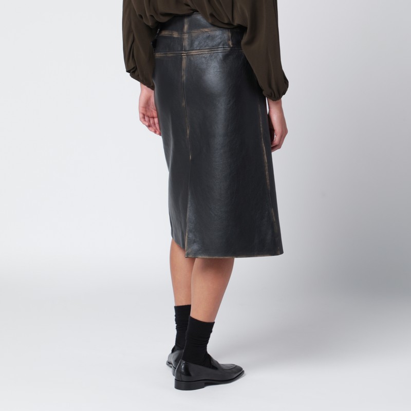 Namacheko Black Vintage-effect Leather Skirt In Animal Print